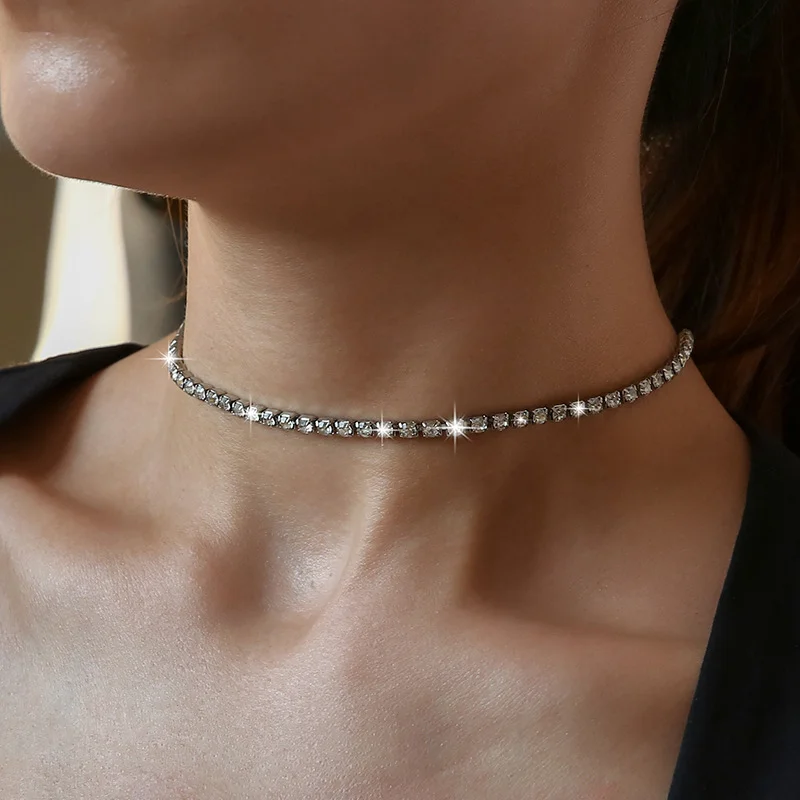 

Charm Fashion Diamond Set Elastic Chain Necklace for Women Simple Chain Necklace Birthday Party Gift Jewelry Collar Femenino