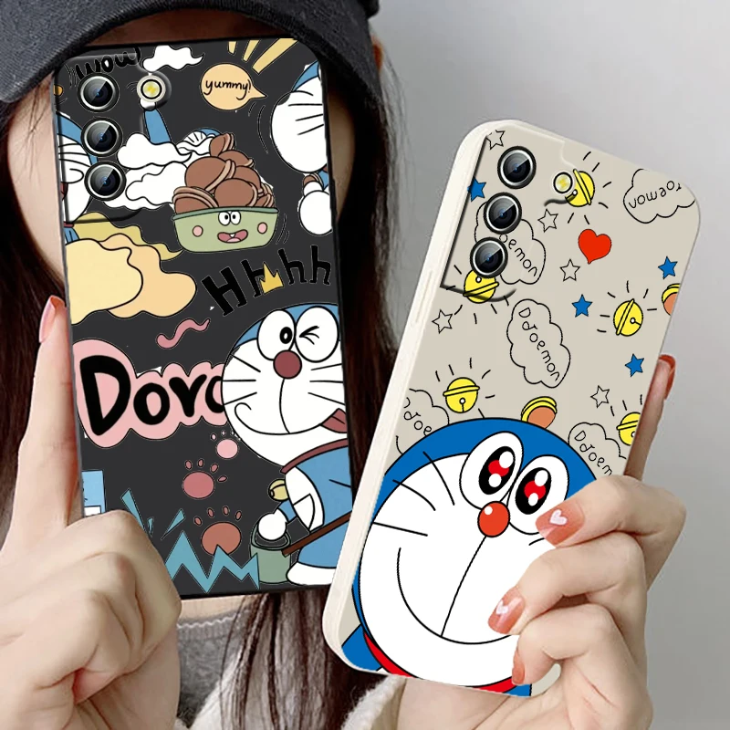 

Cartoon mechanical cat Doraemon For Samsung Phone Case Galaxy S22 S21 S20 Pro FE S10 Note 20 10 Plus Ultra Liquid Rope Cover