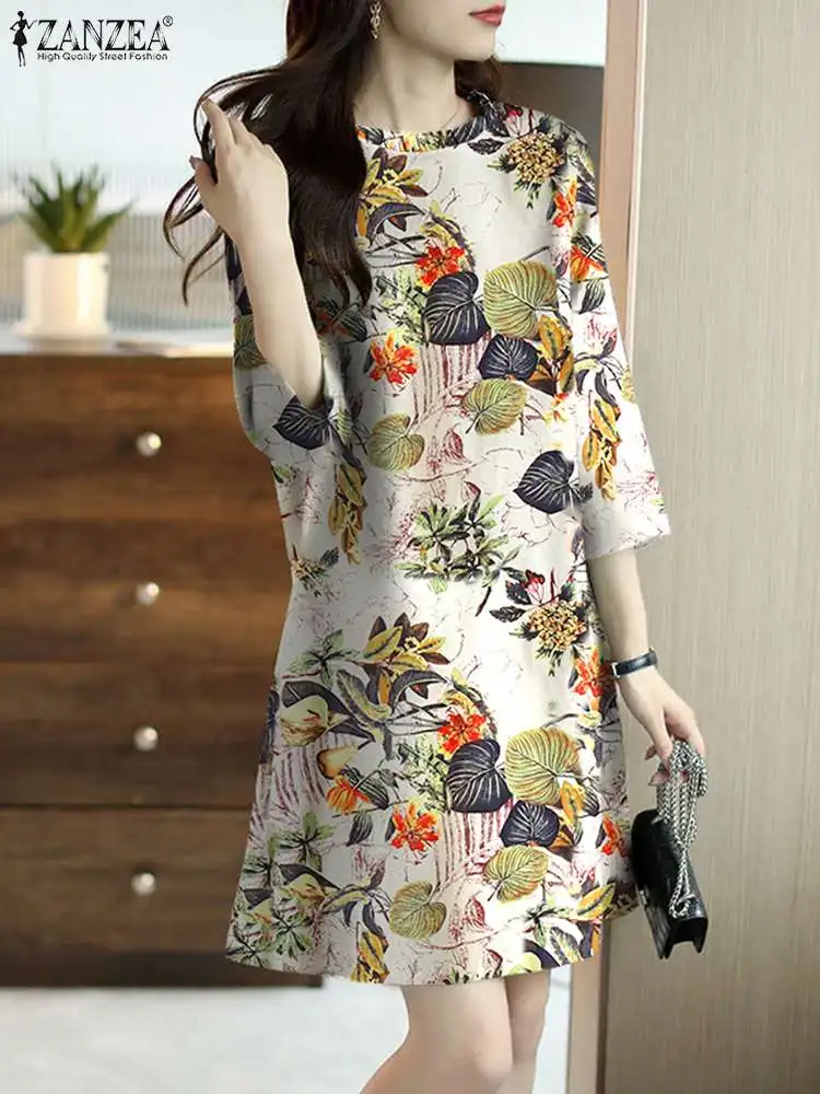 

ZANZEA Bohemian Casual Sundress Summer Floral Printed Dresses O-Neck Short Sleeve Dress Fashion Holiday Beach Elegant Vestidos