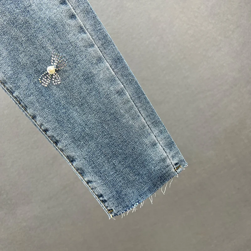 Beaded Jeans for Women 2022 Spring/Summer New Cotton Elastic Slim Pencil Pants Hot Girls Skinny Denim Pants Woman Jean Trousers