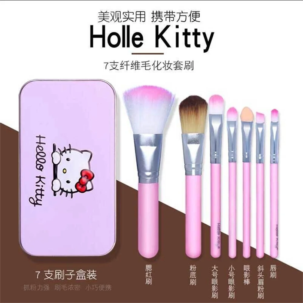 

Kawaii Sanrio Hello Kitty Anime Fiber Hair Makeup Brush Set Eye Shadow Brush Eyebrow Blush Lips Makeup Tool Set Girlfriend Gifts