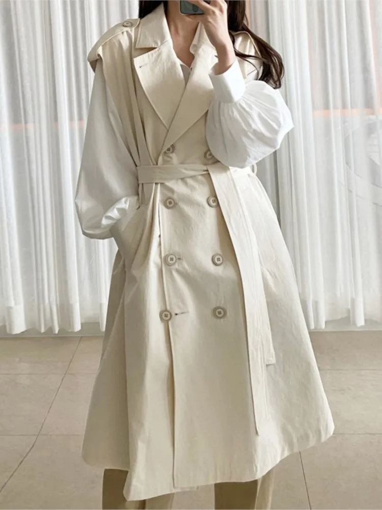 Женская двубортная свободная офисная длинная куртка без рукавов с отложным