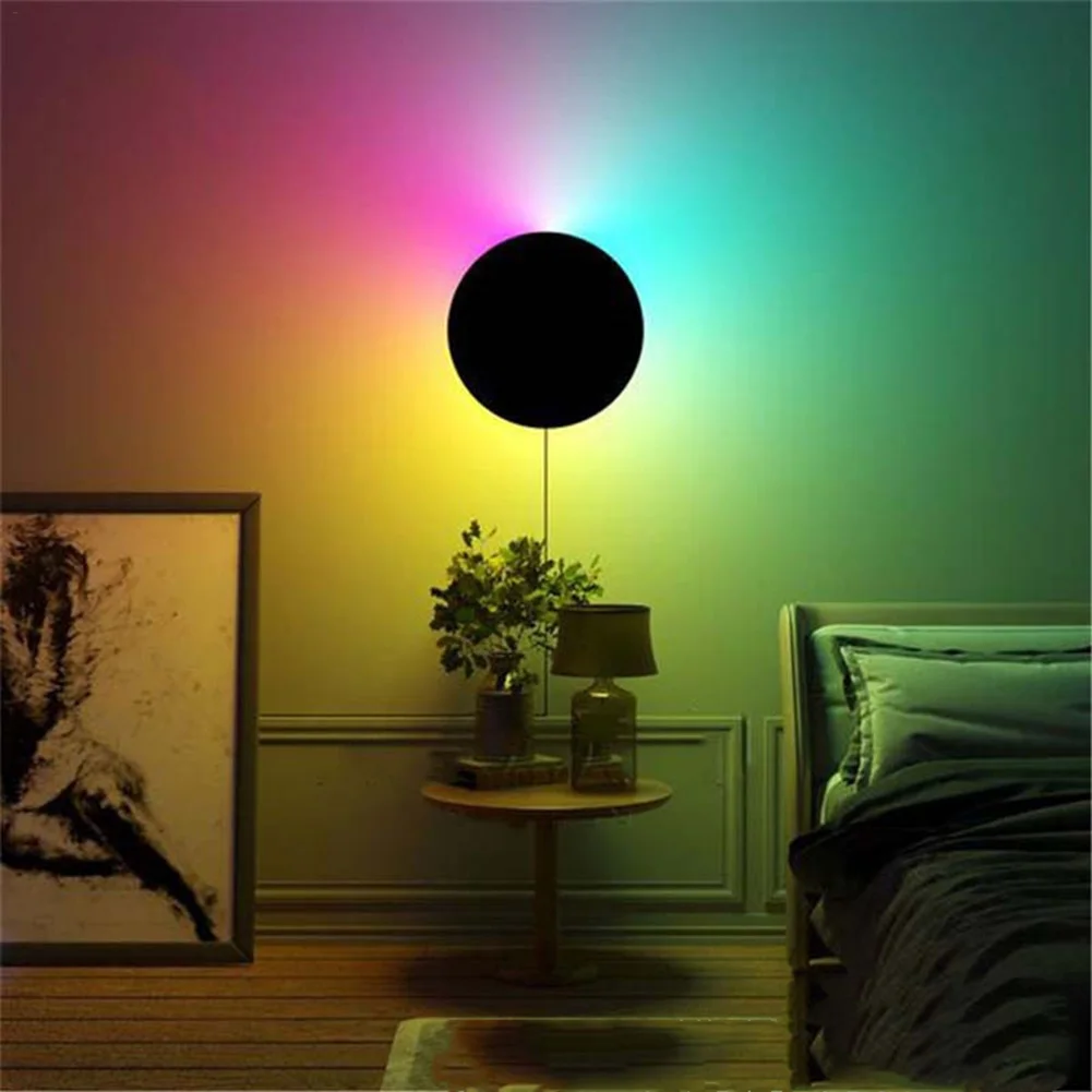 

Aluminum RGB Wall Light Round Modern Remote Control Wall Lamp Bedroom Porch Indoor Lighting Simple Sconce Light