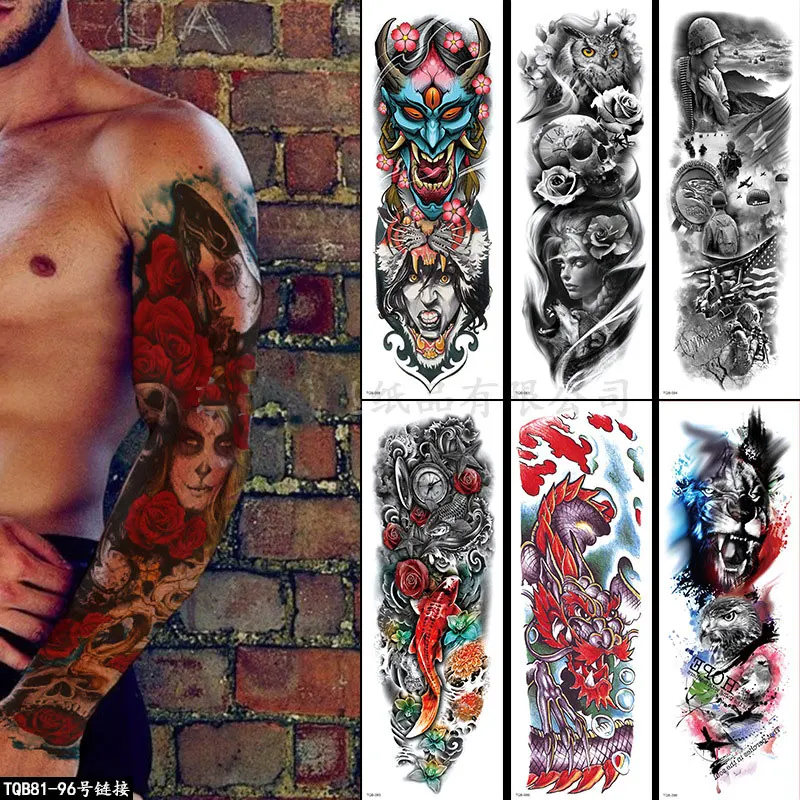 

Large Arm Sleeve Tattoo Sticker Lion Crown King Rose Waterproof Temporary Tatoo Sticker Wolf Tiger Men Full Skull Fake Tattoo