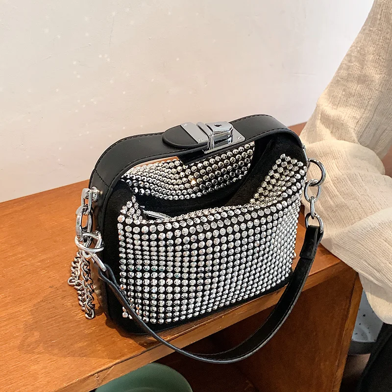 

Women Diamond Hobo-bag for 2022 Female Clutch Design Brand Luxury Shoulder Bags Handbag Leather PU Shiny Hobo-bag Messenger Bag