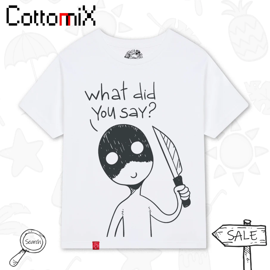 

Cottomix Design Cotton Graphic Tops T Shirt for Women Men Tee Casual Summer Short Sleeve Direct Print What You Say Horror Knife