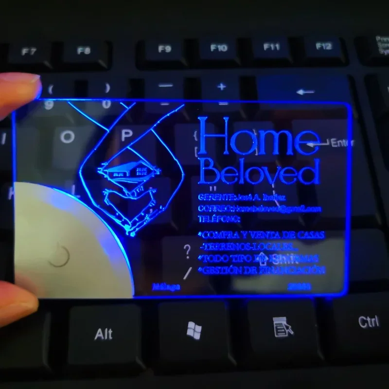 

Индивидуальный дизайн, светящаяся визитная карточка, пользовательский принт, логотип, акриловая Женская визитная карточка, персонализированная лазерная гравировка, уникальный светящийся бизнес Ca