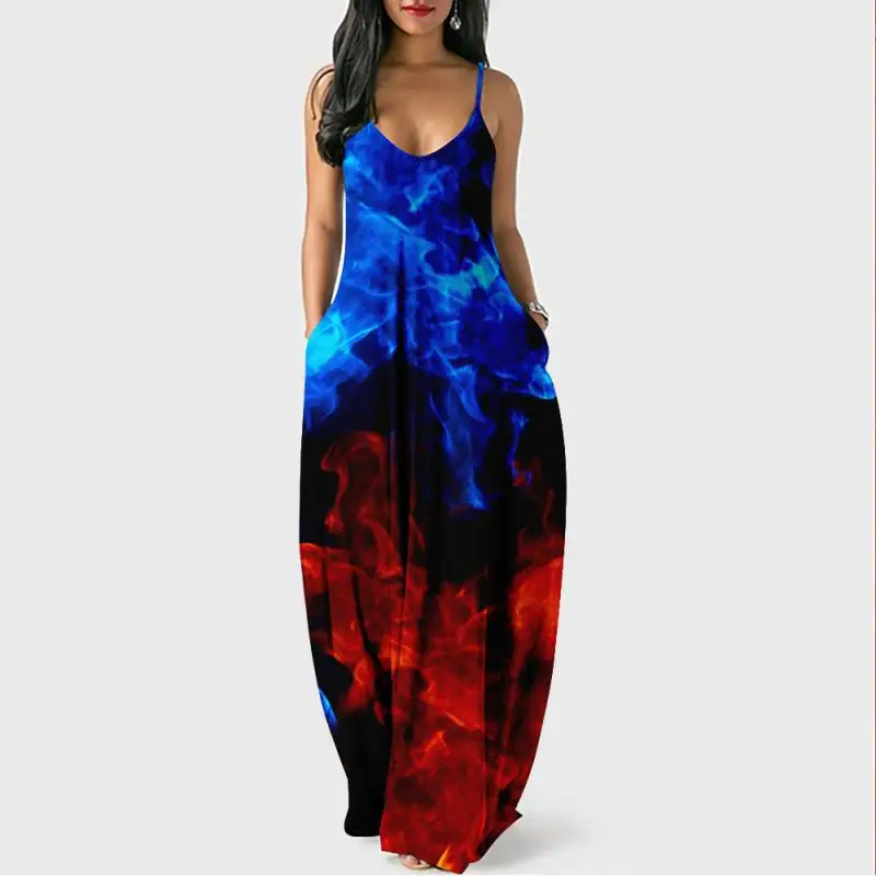 

Fashion Women Sexy V-Neck Sleeveless Dress Summer Spaghetti Strap Sundress Ladies Long Dresses Oversized S-5XL