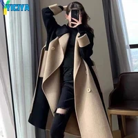 yiciya womens autumn coat wool cashmere long coat double sided color matching plus size elegant woman trench coat korean style