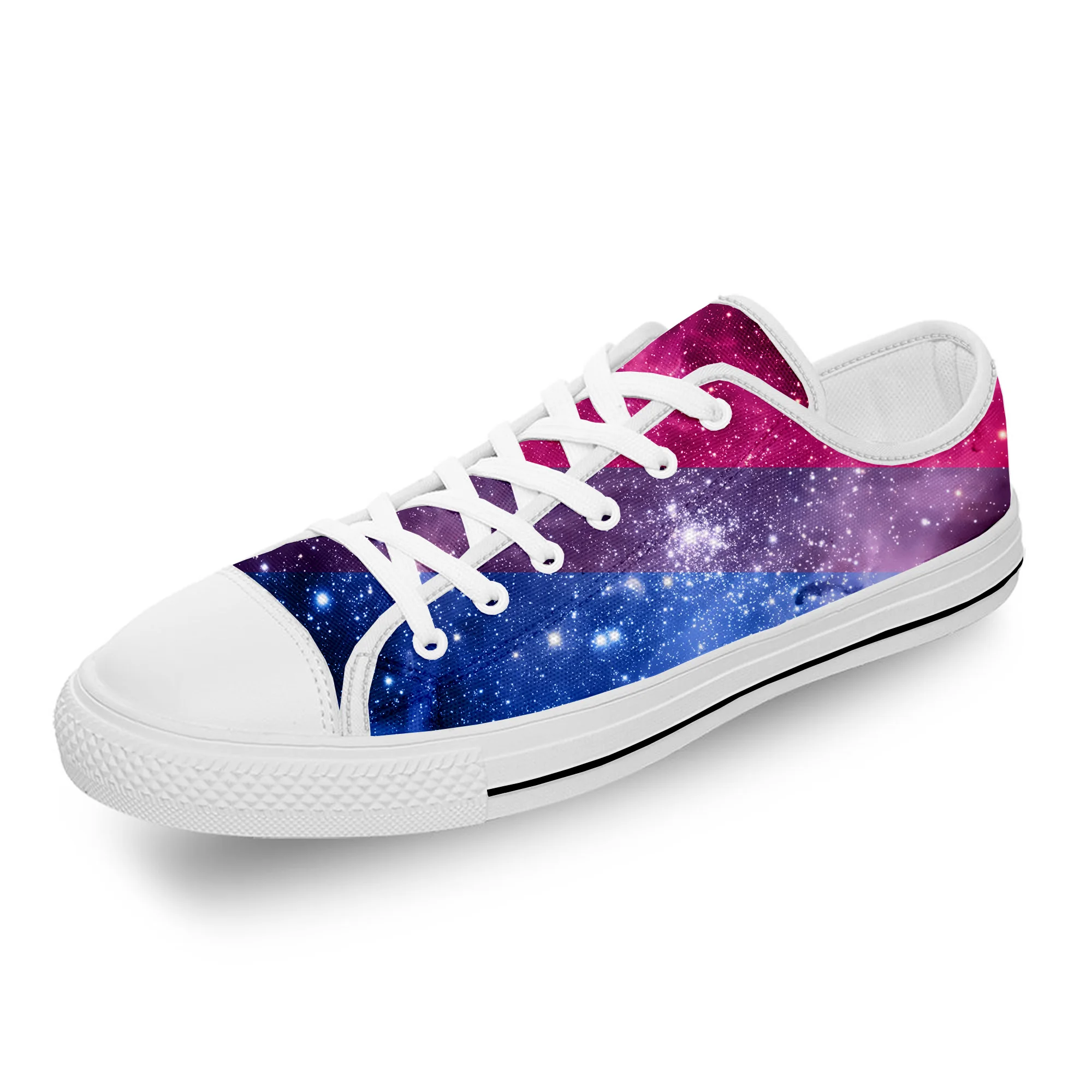 

Bi Bisexual Bisexualy Pride LGBT Flag Cool White Cloth 3D Print Low Top Canvas Shoes Men Women Lightweight Breathable Sneakers