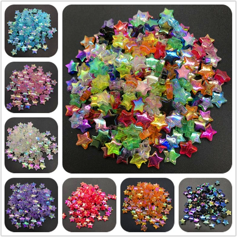 

100pcs 11x4mm Acrylic Spacer Beads Five-pointed Star Transparent Rainbow Color Beads For Jewelry Making