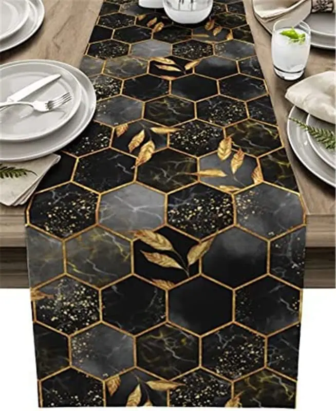 

Абстрактные Черные мраморные сотовые льняные скатерти для кухонного стола моющиеся скатерти для обеденного стола праздничное украшение