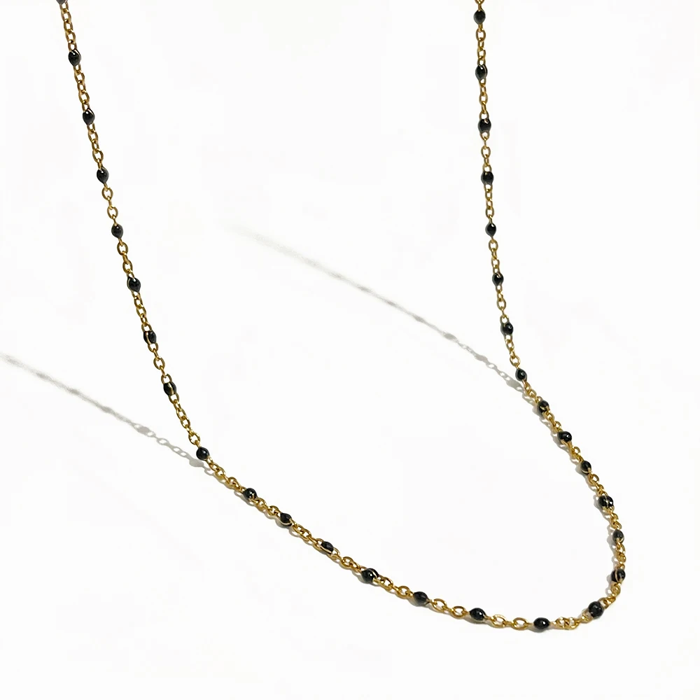 

Peri'sBox Stainless Steel Black Enamel Dot Thin Chain Choker Necklace Minimal Dainty Tiny Beaded Satellite Chains Jewelry Women