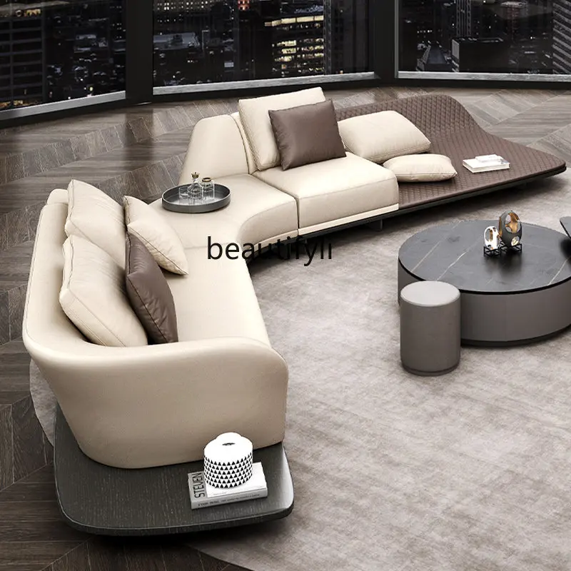 

zq Japanese Style Corner Arc Combination Fabric Sofa Large and Small Apartment Type Style Italian Nordic Living Room