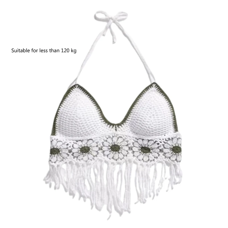 Женский этнический вязаный крючком топ с вышивкой на шее