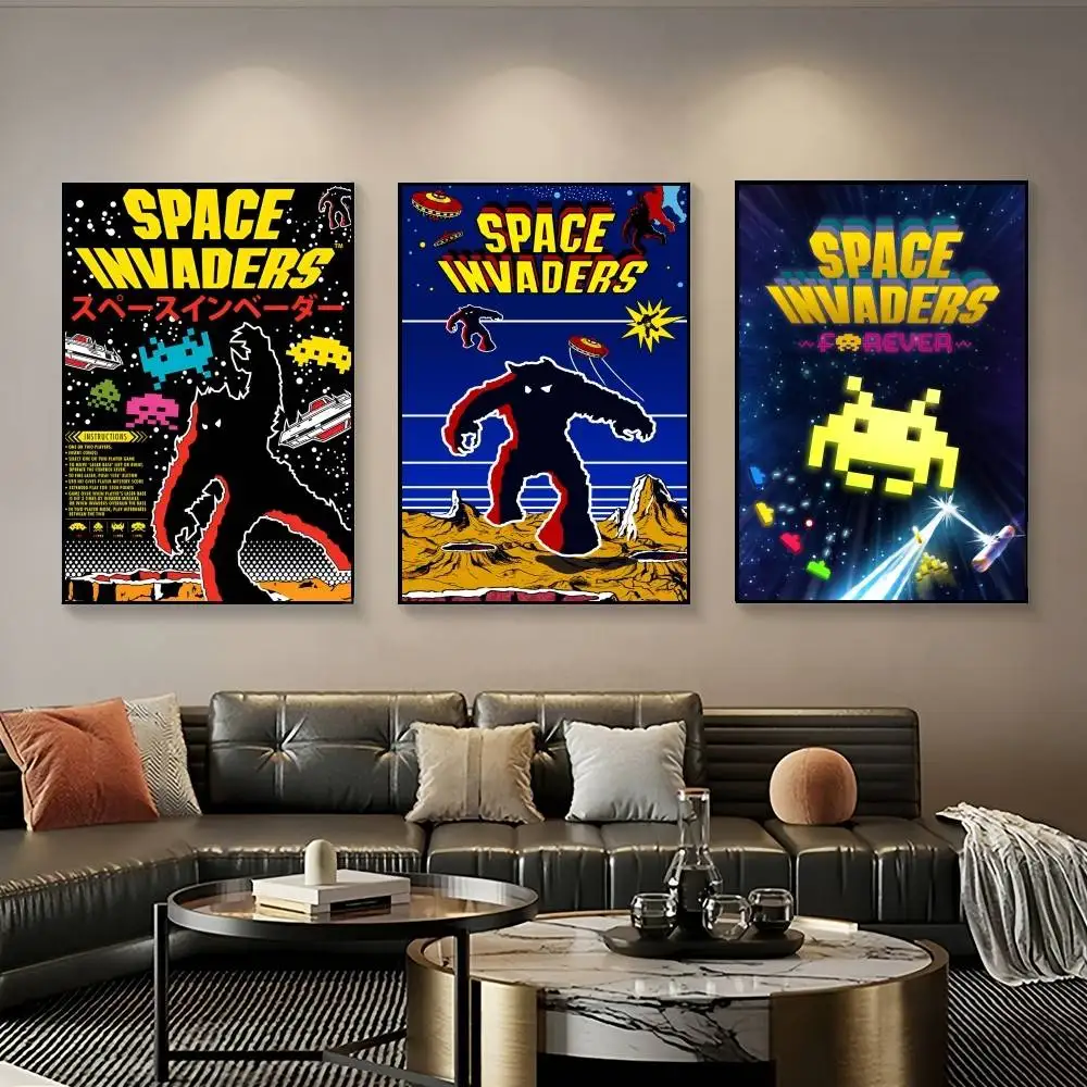 Фото Ретро-постер с изображением игры S-Space Invaders, настенная живопись на холсте для гостиной, спальни, домашнего декора №3