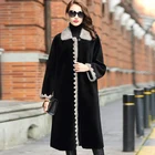 Модное длинное зимнее пальто из овчины черного цвета с норковым воротником, свободное толстое теплое офисное шерстяное пальто из натурального меха, верхняя одежда высокого качества
