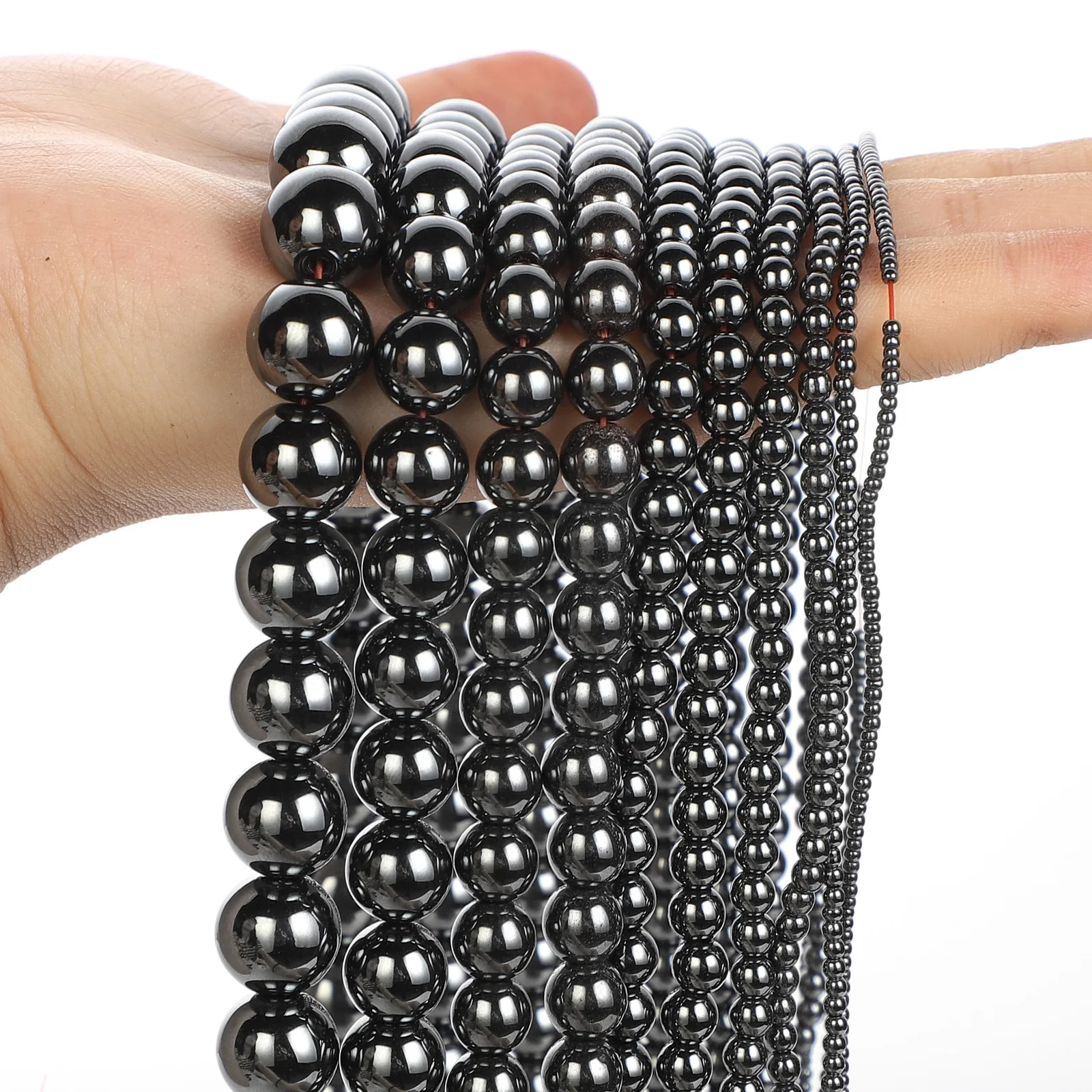 Гладкий черный гематит бусины из натурального камня с отверстием для