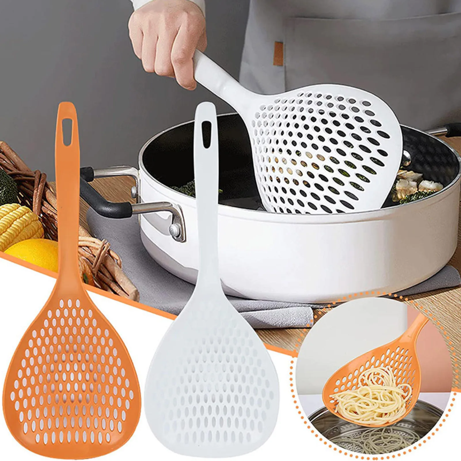 

1pc Plastic Drain Shovel Strainers Water Leaking Shovel Multifunctional Cooking Spoon Heat Resistance Skimmer Spoon Kitchen Tool