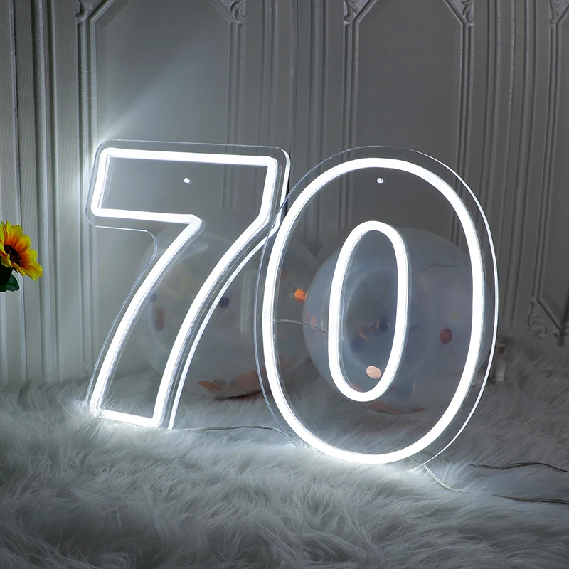 70th Birthday Led Neon Sign Custom 0-9 LED Night Light Sign for Birthday Decor Lets Party Home Backdrop  Sign Birthday Gifts