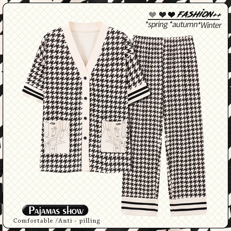 Summer pajamas women's cardigan short sleeved trousers Korean version leisure student home suit two-piece set can be worn out