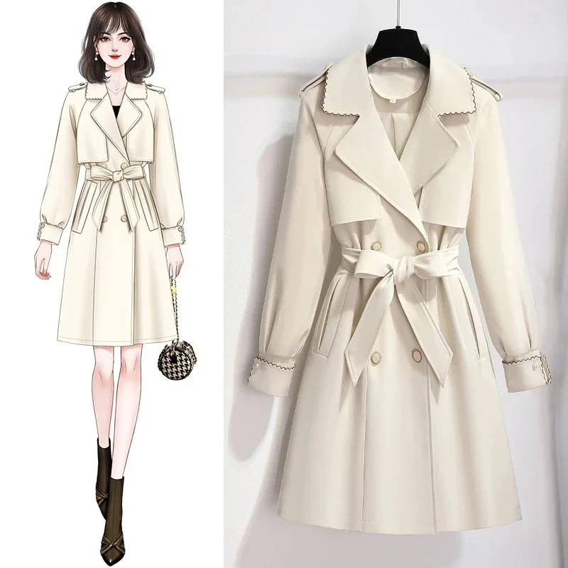 

Женское длинное пальто, облегающая двубортная ветровка с поясом в Корейском стиле, черного, цвета хаки, весна 2023