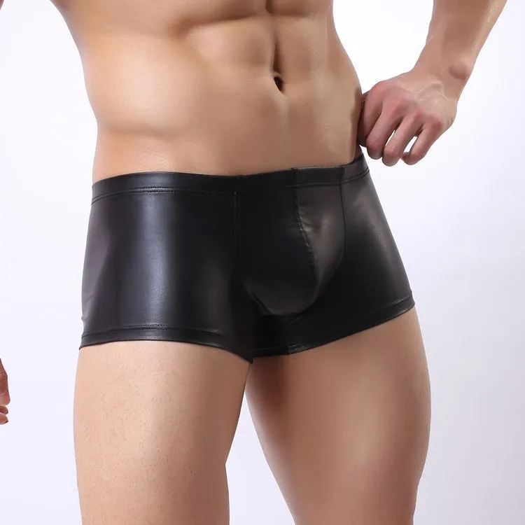 

Leather Boxer Shorts Men Underwear Sexy Night Clubwear Mens Bugle Pouch Boxershort Latex Panties Cuecas Masculina Underpant