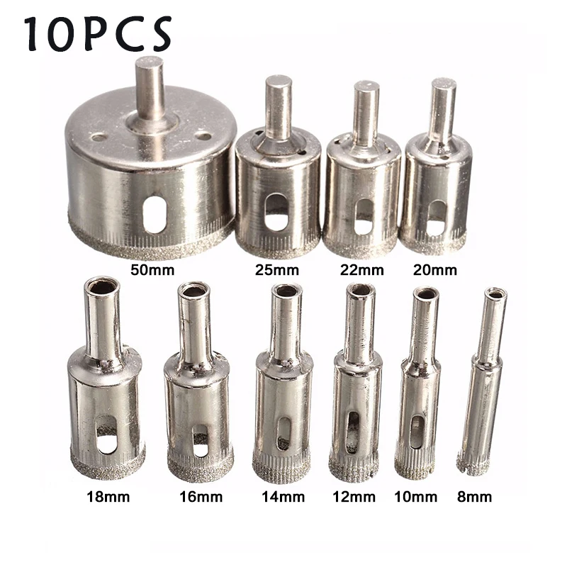 10pcs 8mm-50mm Diamond Coated Hss Drill Bit Set Tile Marble Glass Ceramic Hole Saw open Drilling Bits Diamond Core Bit