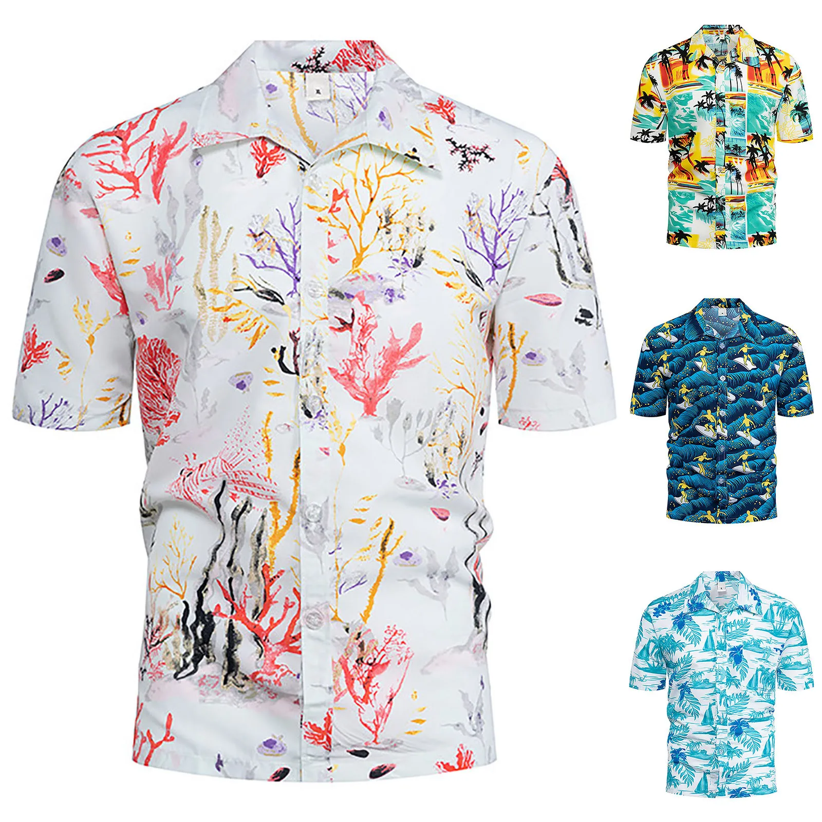 

2022 New Summer Beach Shirt Men Floral Hawaiian Shirts Short Sleeve Button Down Beach Printing Shirts Tops Camisa Hombre
