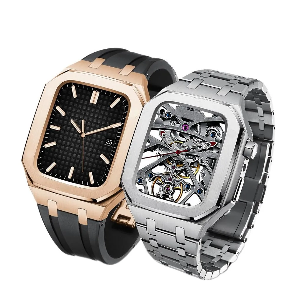 

Case+Strap For Apple Watch Band 7 Mod Kit Fluorine Rubber For iWatch Series 6 SE 5 4 Modification Kit 45mm 42mm 44mm Steel Metal