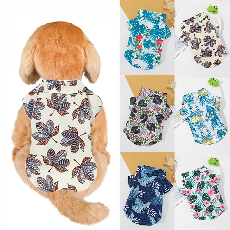 

Hawaiian Beach Small Dog Shirt Short Sleeve T-shirt Dog Clothes Autumn V Neck Comfortable Fashion Soft Leaves Cute Pet Clothes
