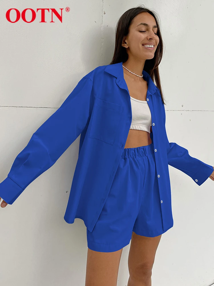 OOTN High Street Свитшот шорты наборы лацканы с длинным рукавом 2 шт наряд лето