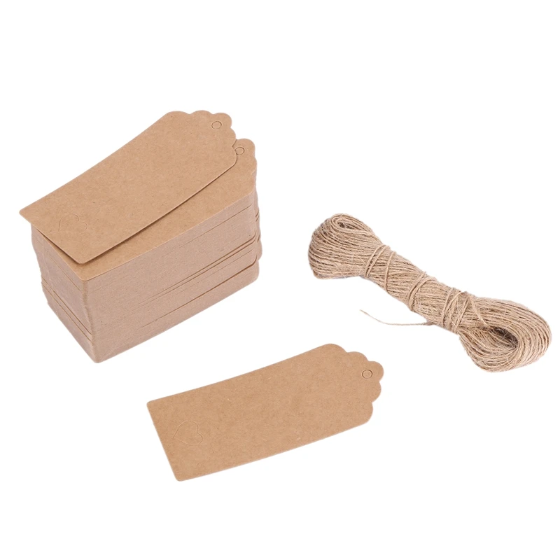

100 Pcs Kraft Paper Empty Card Hand Drawing Gift Label Tags Hearts Hollow Brown