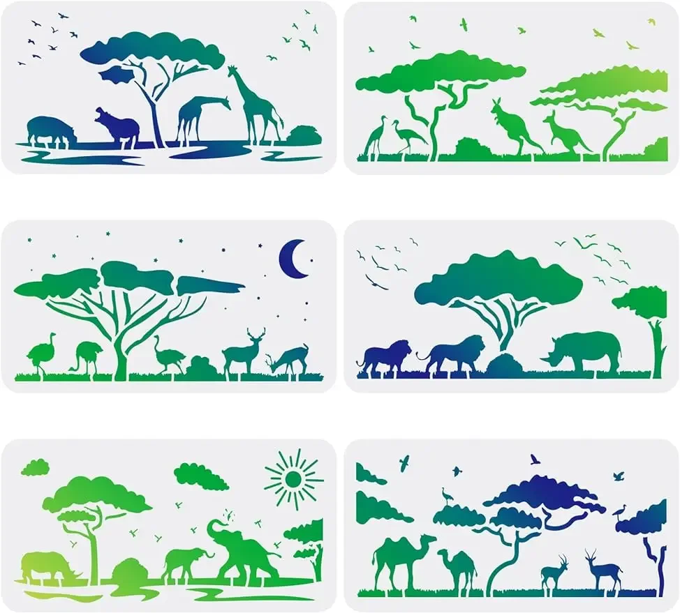 

Трафареты в виде животных, 6 шт., трафареты, 5,9x11,8 дюйма, пластиковые трафареты в виде диких животных, искусственные трафареты, трафареты для многоразового использования со стразами