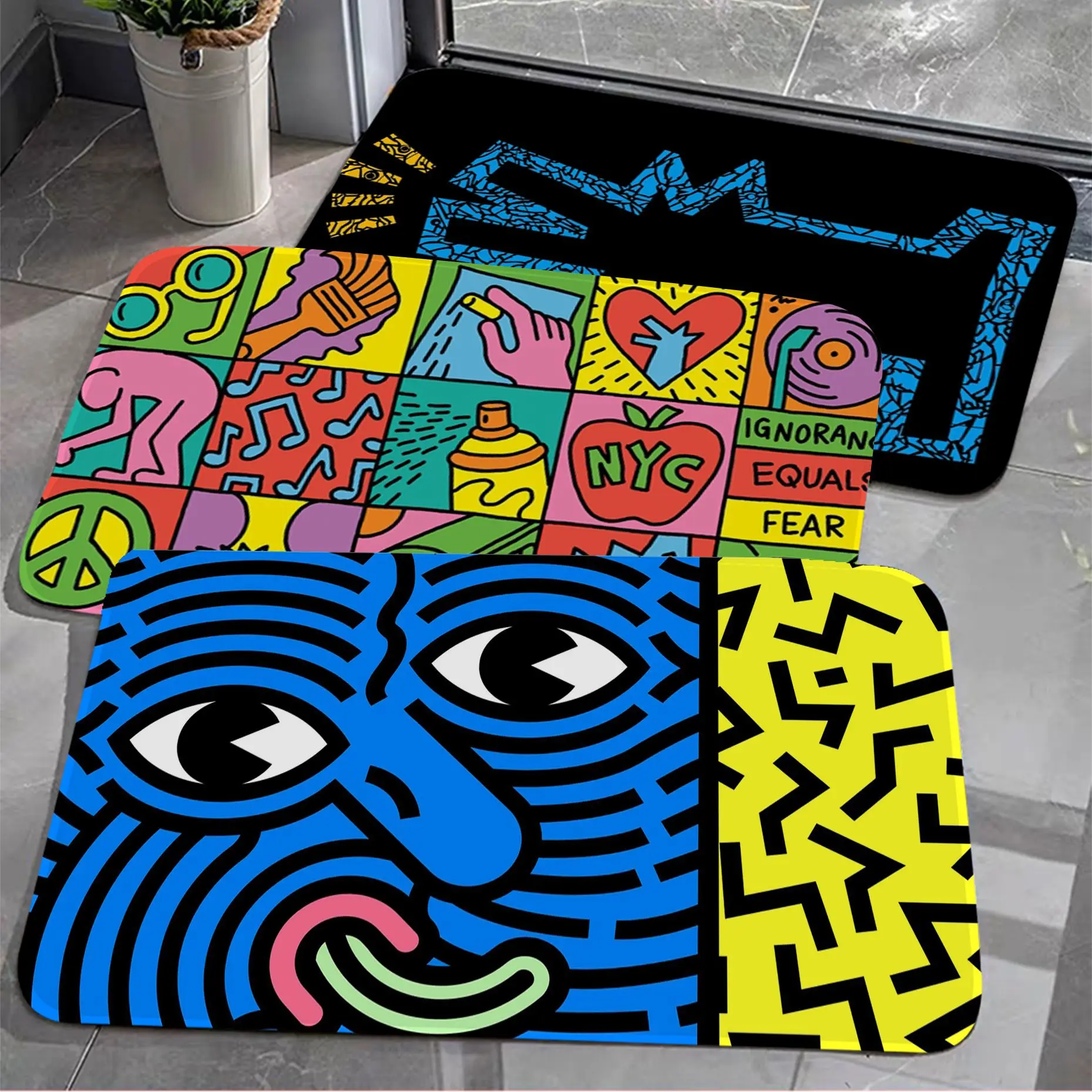 

Keith-Haring-Works-Colorful-Print Entrance Door Mat Rectangle Home Soft Badmat Front Door Indoor Outdoor Mat Bedside Area Rugs