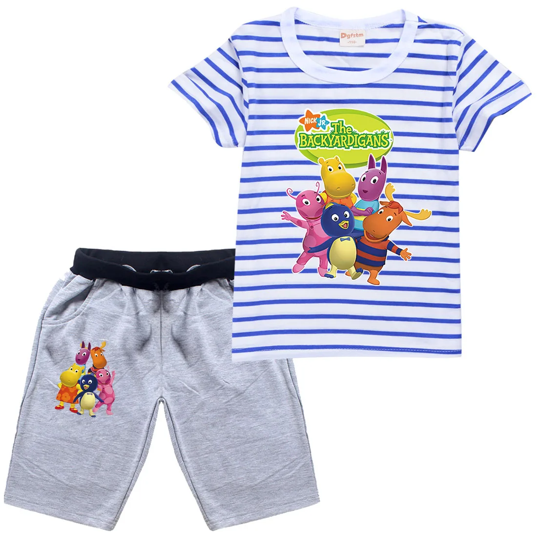 

2022 Funny Backyardigans Costume Kids Cartoon Clothes Baby Girls Short Sleeve T shirt + Shorts 2 Pcs Sets Toddler Boys Tracksuit