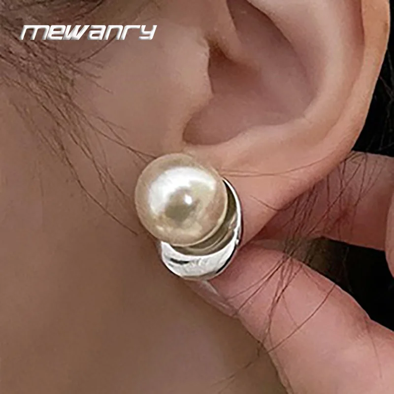Серьги Mewanry с жемчугом для женщин новая мода большая игла предотвращения