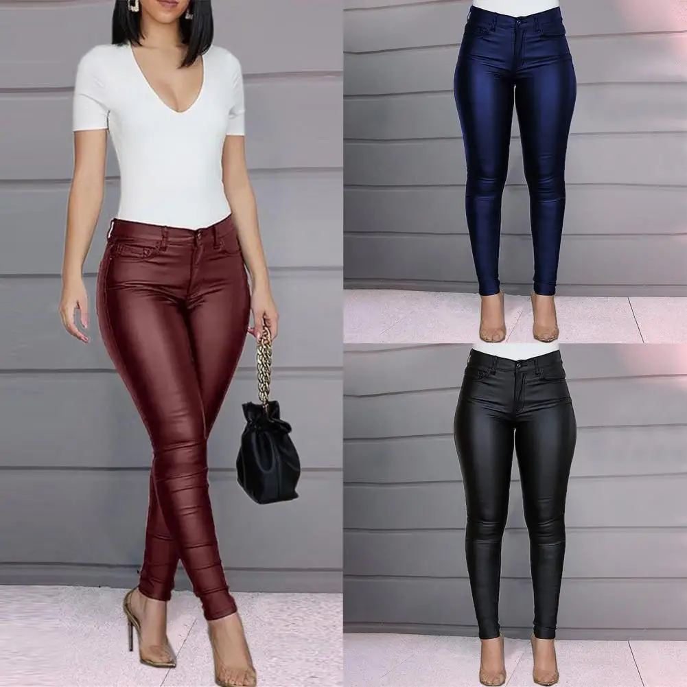 

Women Leggings Hard to Fade Female Pants Faux Leather All Match Convenient Anti-pilling Tear-resistant Women Pants