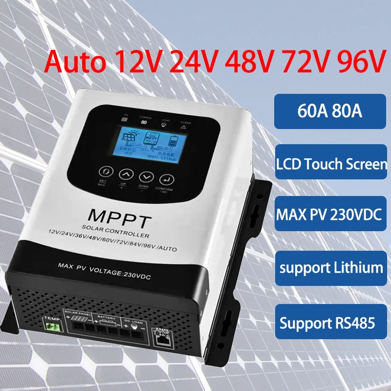 

80A 60A MPPT Solar Charge Controller 230V PV Solar Panel Charging Regulator For 12V 24V 48V 60V 72V 84V 96V Ship From EU