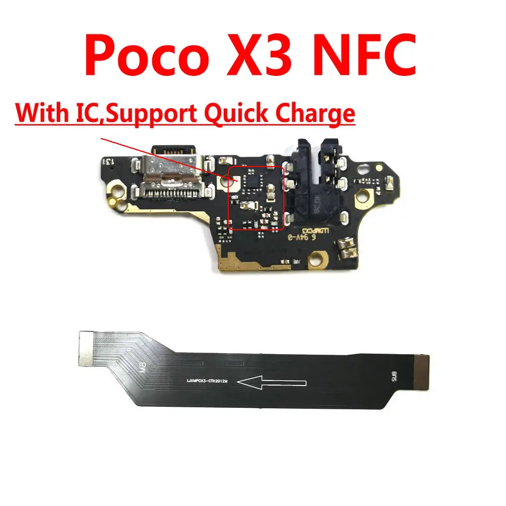 

USB Board Charger Charging Dock Port Connector Flex Cable For Xiaomi POCO X3 NFC Global Version Mainboard Main Board Flex