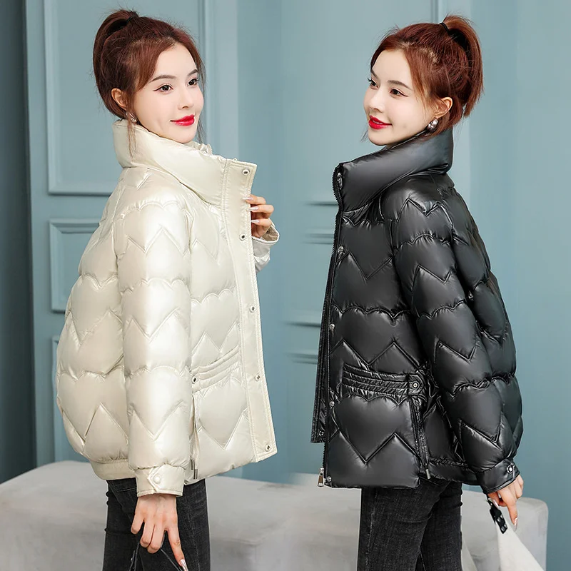 Bright face wash free cotton jacket for women in winter New Korean down cotton jacket Thickened stand collar casual short cotton