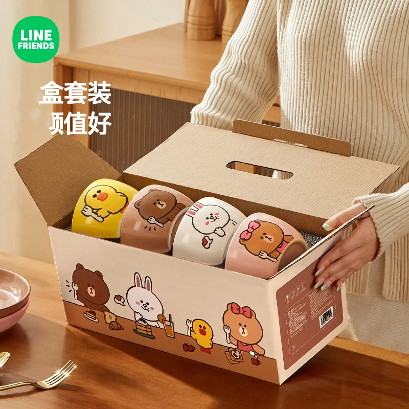 

Cute Line Friends Brown Cony Bowl set household tableware ceramic bowl cartoon instant noodle bowl four piece rice bowl set