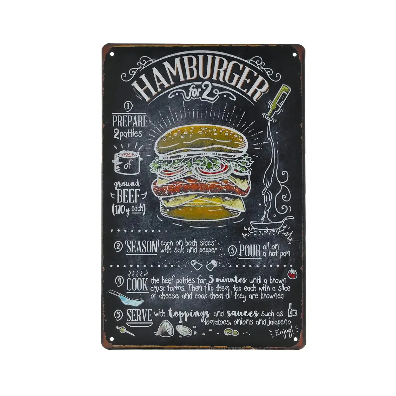

Fast Food Vintage Tin Sign - Hamburger Retro Metel Sign - Wall Decor Wall Sign for Kitchen Bakery Cafe Restaurant Vintage Decor