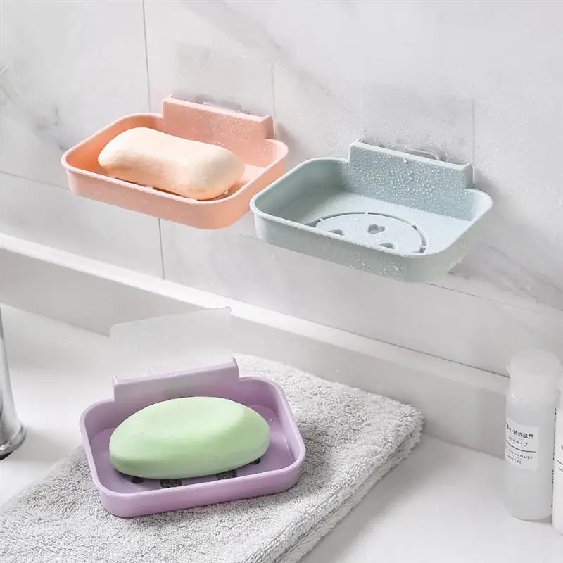 

Smiley Soap Box Wall Mounted Soap Drain Holder Household Sponge Storage Plate Tray Soap Dish Bathroom Kitchen Accessories