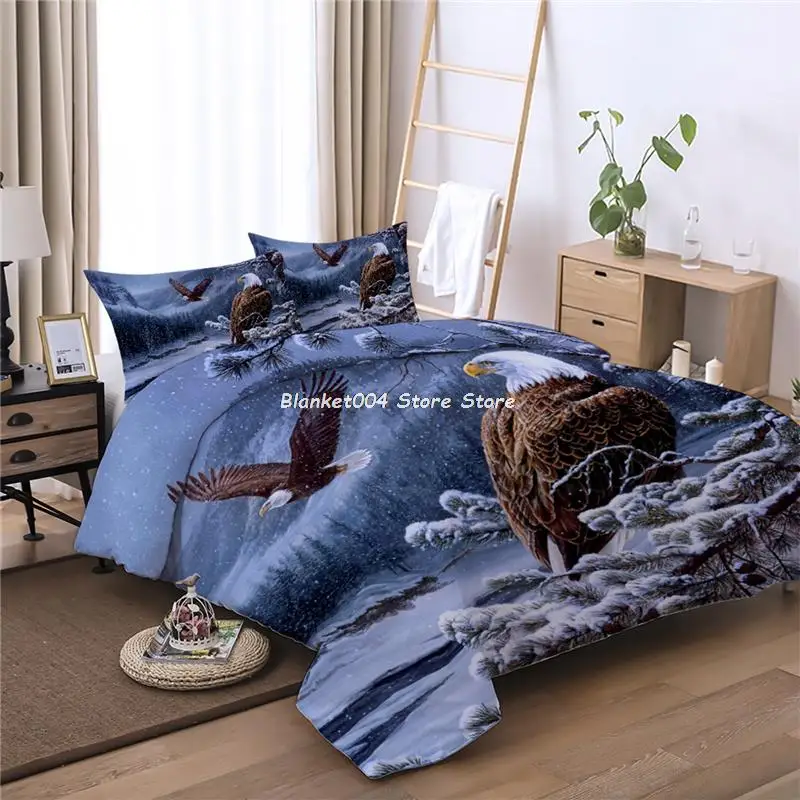 3D Eagle Bedding Set Dog Snow Forest Tree Single Double Animal Duvet Cover Set Twin Full Queen King Bedclothes For Child Adult images - 6
