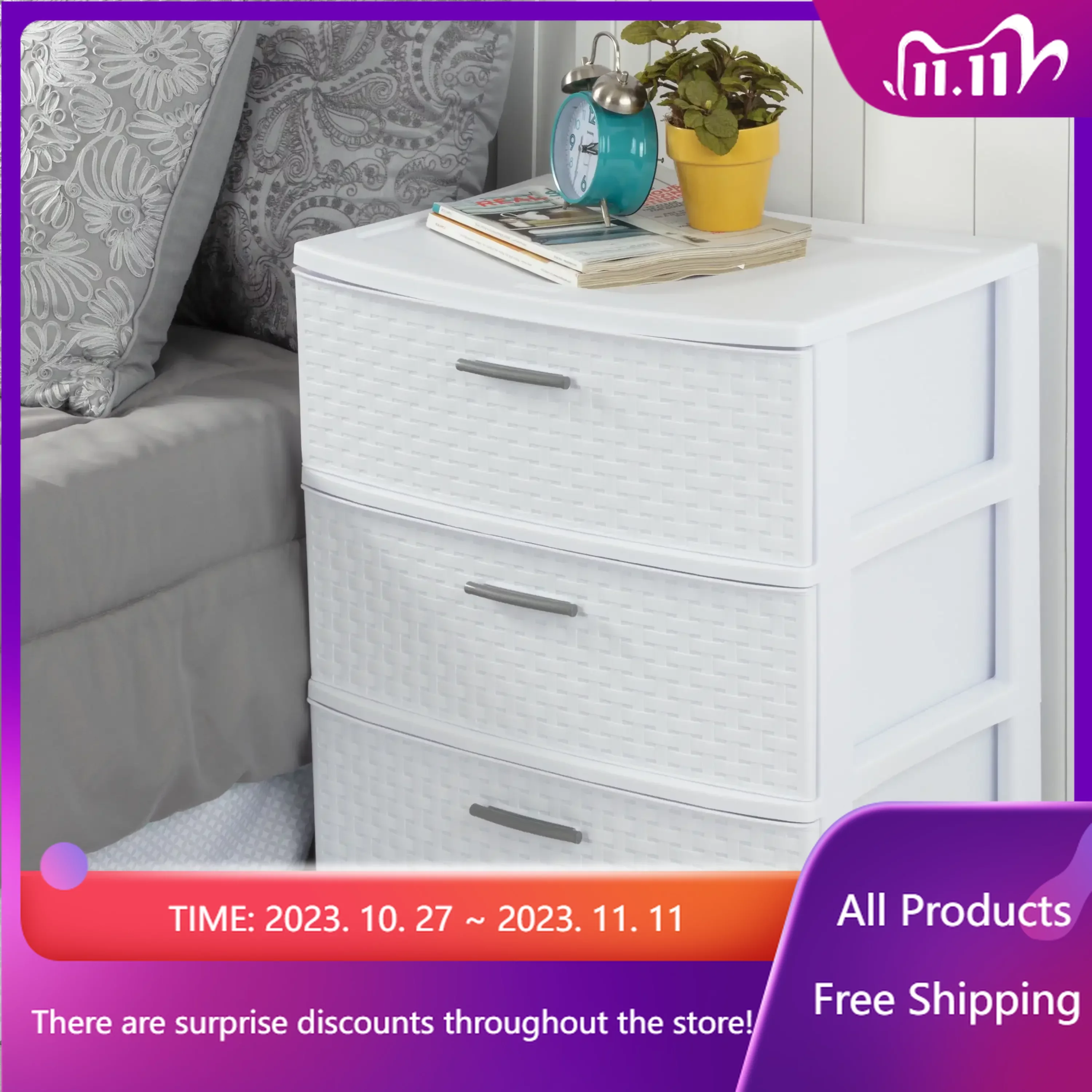 

3 Drawer Wide Weave Tower White Organization, Organizer Drawer, Storage Drawers Fast Transportation