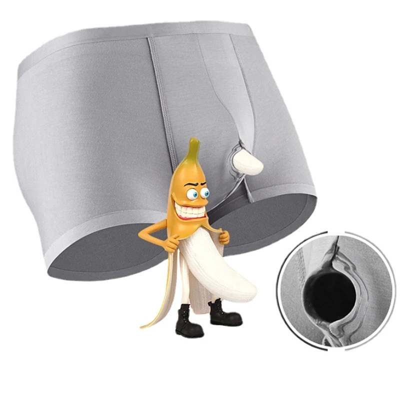 Man Sexy Lingerie Long Reduce Sex Sensitivity with Penis Hole Crotch Pouch Modal Seamless Underwear Reduce Sex Sensitivity