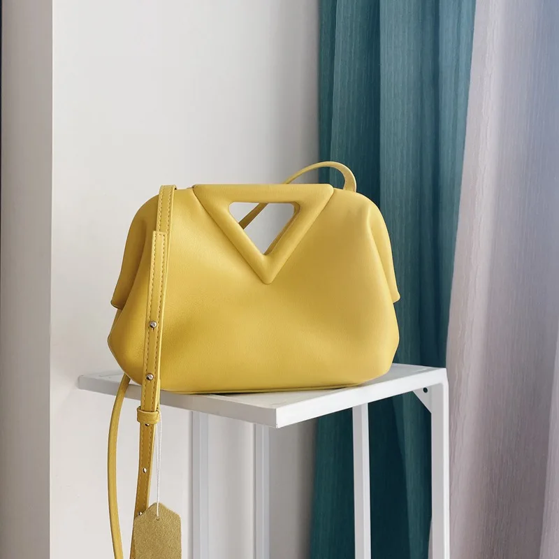 

Genuine Leather Ladies Retro Cloud Bag New Inverted Triangle Bag Luxury Brand Shoulder Handbag Women Crossbody Bags Candy Color