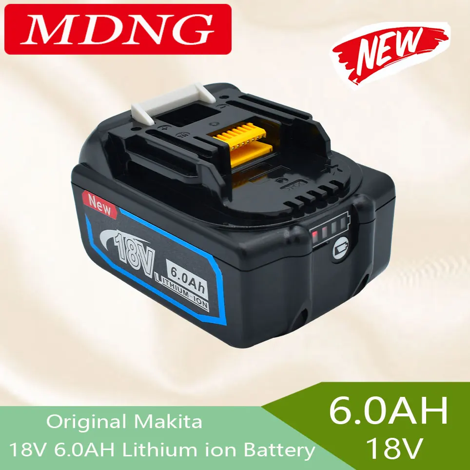 

100% 오리지널 Makita 18V 6.0Ah 충전식 전동 공구 배터리, LED 리튬 이온 교체 LXT BL1860B BL1860 BL1850