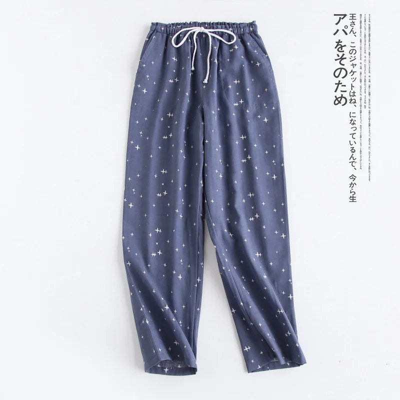 

Gauze Couple Cotton Waist Elastic Bottoms Women Loose Lounge Simple Wear Double Pajama Home Clothes Autumn Pants Sleep Stars